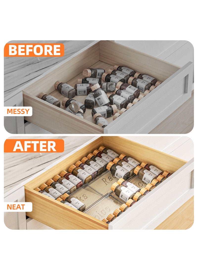 XICEN Spice Drawer Organizer, 4 pcs- 2 Tier Clear Acrylic Drawer Seasoning Organizer, Expandable From 11"to 22" Kitchen Spice Rack Organizers and Storage for Drawer (Jars not included) - Image 5