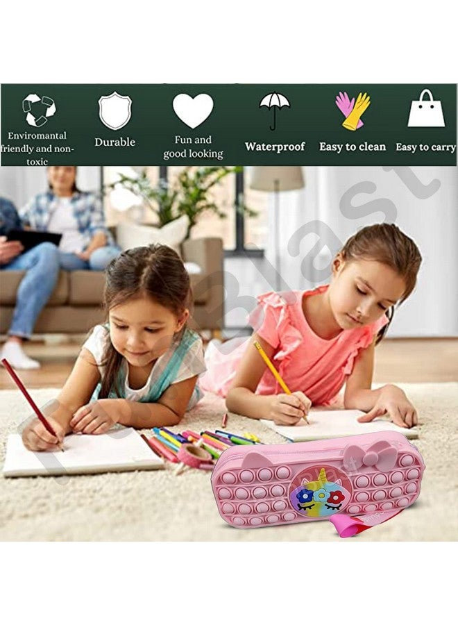 FunBlast FunBlast Pop it Pouches for Girls - Unicorn Pencil Case Pop It Toy, Pop it Stationery Organizer kit- Multifunctional Zipper Pouch, Stationery Storage Bag, Return Gift for Kids (Pink)  - Image 3