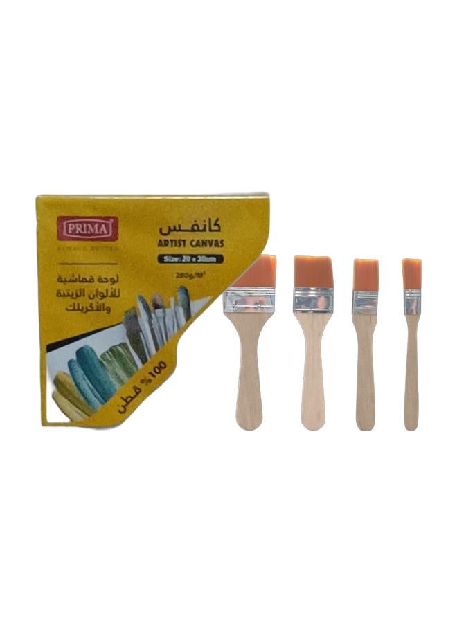 PRIMA Cotton Artist Canvas Board White Size 20*30 cm & Pack Of 4 Paint Brush Set White/Brown/SilverBundle - Image 1