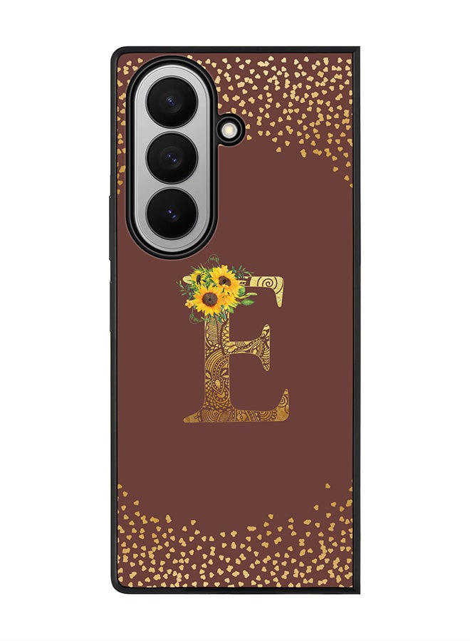 Stylizedd For Samsung Galaxy Z Fold7 Case,Slim fit Camera Protection, Shockproof Thin Phone cover  - Custom Floral Monogram - E  (Brown )