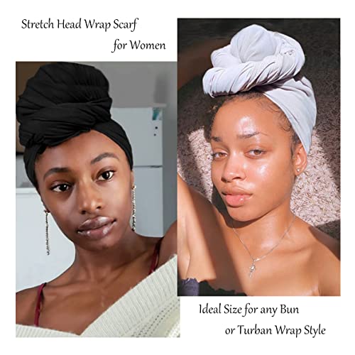 Kachanaa 4 Pieces Solid Color Stretch Knit Head Wrap Extra Long African Head Scarf Breathable Turbans for Black Women - Image 2