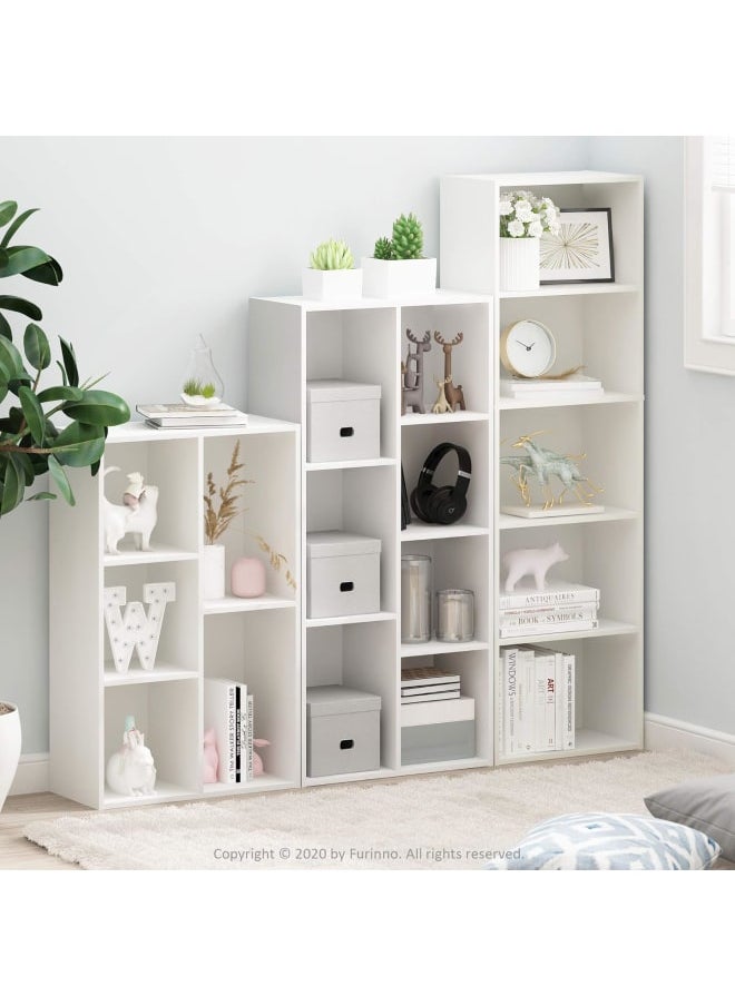 5-Tier Reversible Color Open Shelf Bookcase – White Storage Unit.