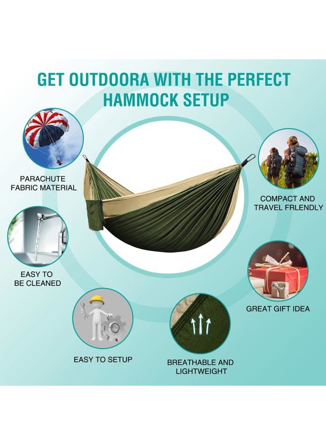 ERUW Camping Hammock, Portable Single/Double Hammock for Hiking, Travel, Hiking - 210D Nylon Hammock for Backyard and Garden (Green/Khaki) - Image 4