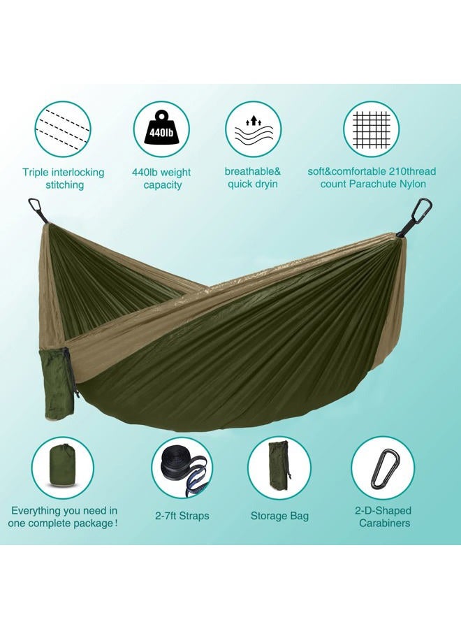 ERUW Camping Hammock, Portable Single/Double Hammock for Hiking, Travel, Hiking - 210D Nylon Hammock for Backyard and Garden (Green/Khaki) - Image 3
