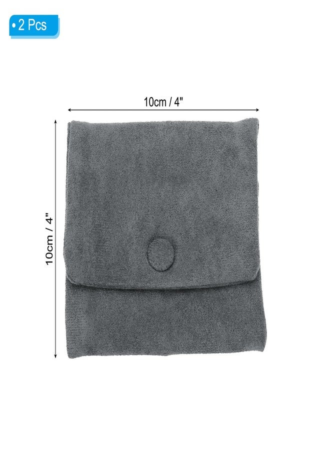 PATIKIL Travel Jewelry Pouches, 2 Pcs Soft Portable Small Velvet Jewelry Bags with Snap Button and Zipper for Earrings Necklace Bracelets Storage Travel, Grey, 4" x 4" - Image 2