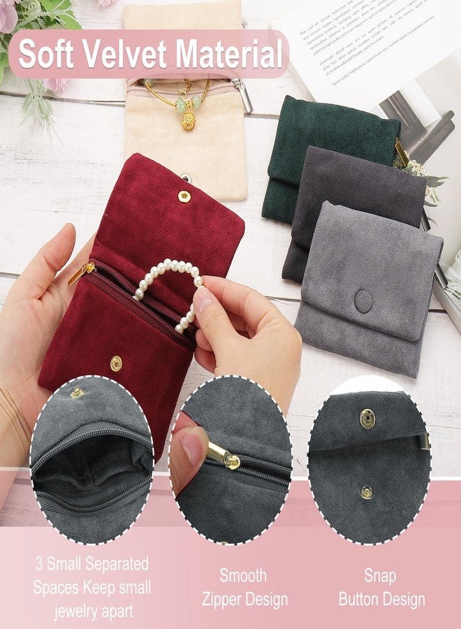 PATIKIL Travel Jewelry Pouches, 2 Pcs Soft Portable Small Velvet Jewelry Bags with Snap Button and Zipper for Earrings Necklace Bracelets Storage Travel, Grey, 4" x 4" - Image 3