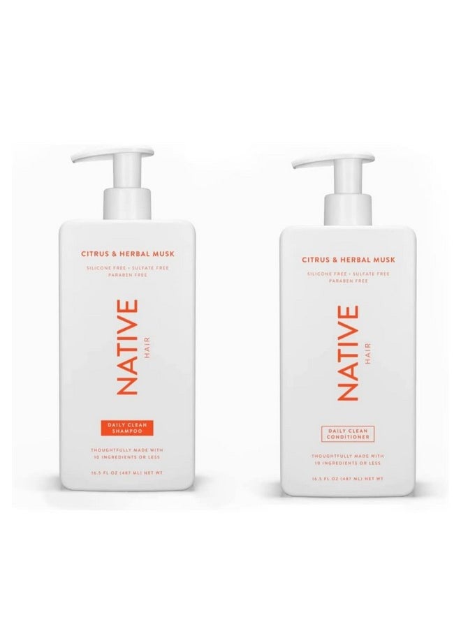 native Shampoo And Conditioner Set Sulfate Free Paraben Free Dye Free With Naturally Derived Clean Ingredients 16.5 Oz (Citrus & Herbal Musk Daily Clean)  - Image 1