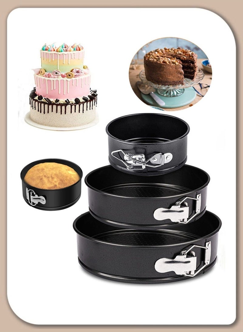Joybos 3-Piece Springform Cake Pan Set, 4/7/9 Inch High-Strength Carbon Steel Cheesecake Pans with Teflon Non-Stick Coating, Removable Bottom & Quick-Release Buckle for Cakes, Mousse and Desserts - Image 1