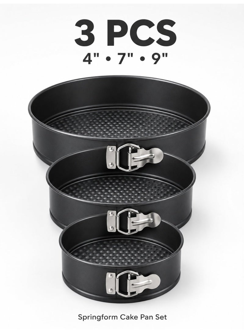 Joybos 3-Piece Springform Cake Pan Set, 4/7/9 Inch High-Strength Carbon Steel Cheesecake Pans with Teflon Non-Stick Coating, Removable Bottom & Quick-Release Buckle for Cakes, Mousse and Desserts - Image 2