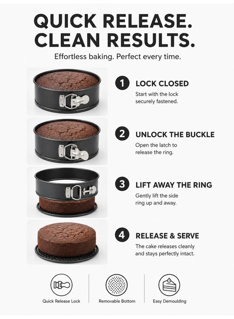 Joybos 3-Piece Springform Cake Pan Set, 4/7/9 Inch High-Strength Carbon Steel Cheesecake Pans with Teflon Non-Stick Coating, Removable Bottom & Quick-Release Buckle for Cakes, Mousse and Desserts - Image 4