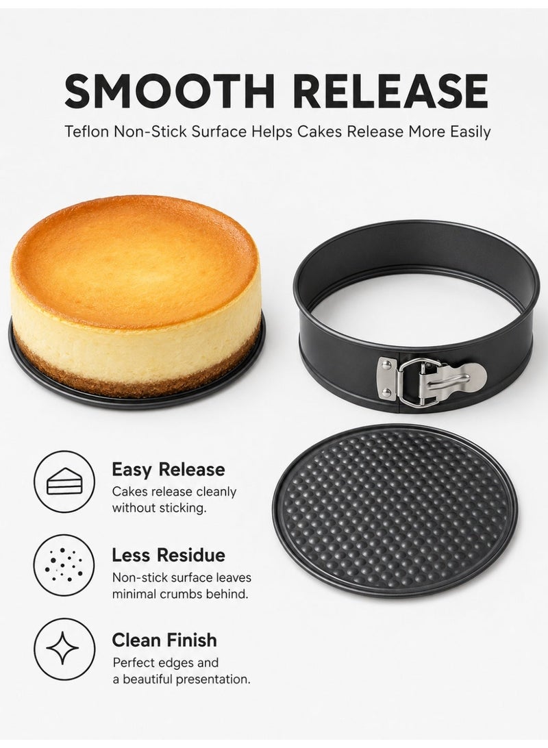 Joybos 3-Piece Springform Cake Pan Set, 4/7/9 Inch High-Strength Carbon Steel Cheesecake Pans with Teflon Non-Stick Coating, Removable Bottom & Quick-Release Buckle for Cakes, Mousse and Desserts - Image 5
