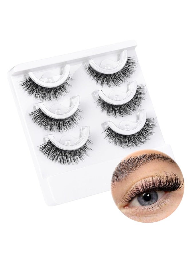 null - 3 Pairs Self Adhesive Eyelashes, Glue-Free Natural Wispy Curling False Lashes, Reusable No Glue Needed Fake Eyelashes - Image 1