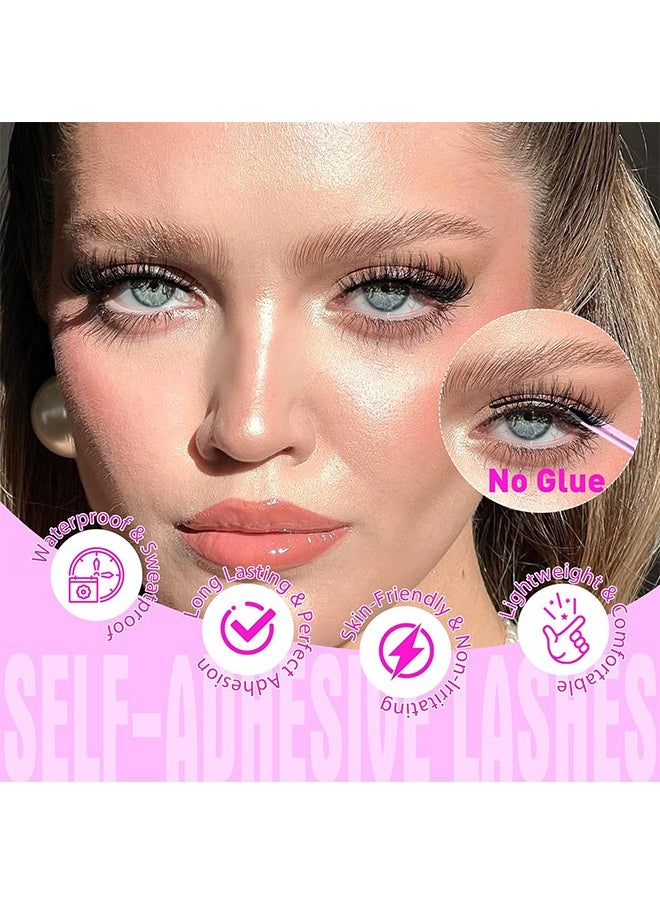 null - 3 Pairs Self Adhesive Eyelashes, Glue-Free Natural Wispy Curling False Lashes, Reusable No Glue Needed Fake Eyelashes - Image 1