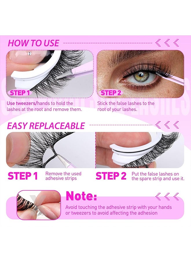 null - 3 Pairs Self Adhesive Eyelashes, Glue-Free Natural Wispy Curling False Lashes, Reusable No Glue Needed Fake Eyelashes - Image 1