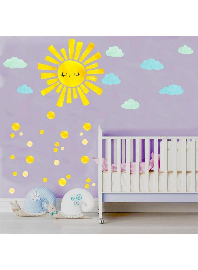 Barri Design Watercolor Sun Cloud Wall Decals Large Sun and Clouds Wall Stickers Yellow Polka Dots Decal Peel and Stick Big Sun Wall Stickers for Kids Room Baby Nursery Bedroom Playroom Decor - Image 4