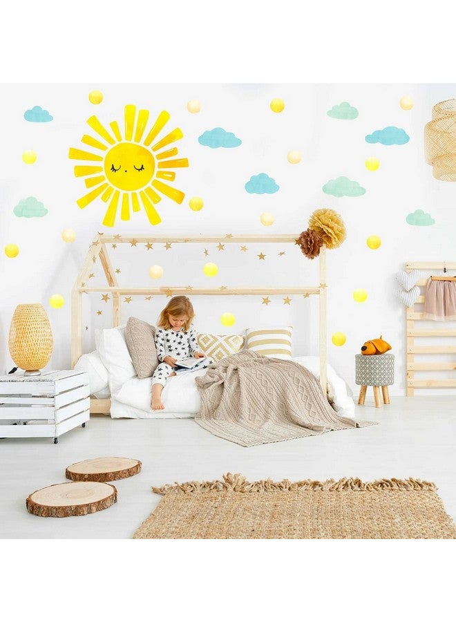 Barri Design Watercolor Sun Cloud Wall Decals Large Sun and Clouds Wall Stickers Yellow Polka Dots Decal Peel and Stick Big Sun Wall Stickers for Kids Room Baby Nursery Bedroom Playroom Decor - Image 5