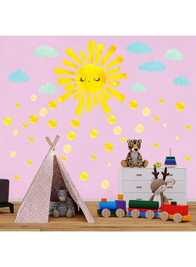Barri Design Watercolor Sun Cloud Wall Decals Large Sun and Clouds Wall Stickers Yellow Polka Dots Decal Peel and Stick Big Sun Wall Stickers for Kids Room Baby Nursery Bedroom Playroom Decor - Image 2