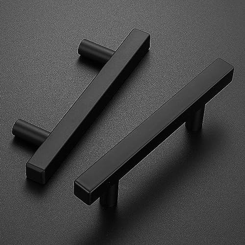 Estmoon 30 Pack 3 Inch Cabinet Handles Matte Black Cabinet Pulls Stainless Steel Drawer Pulls Square Handles for Cabinets Dressers Cupboard 76mm Hole Centers Kitchen Cabinet Hardware, 5'' Total Length - Image 2