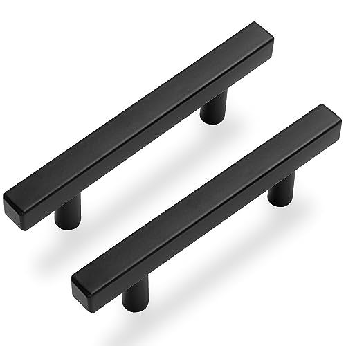 Estmoon 30 Pack 3 Inch Cabinet Handles Matte Black Cabinet Pulls Stainless Steel Drawer Pulls Square Handles for Cabinets Dressers Cupboard 76mm Hole Centers Kitchen Cabinet Hardware, 5'' Total Length - Image 1