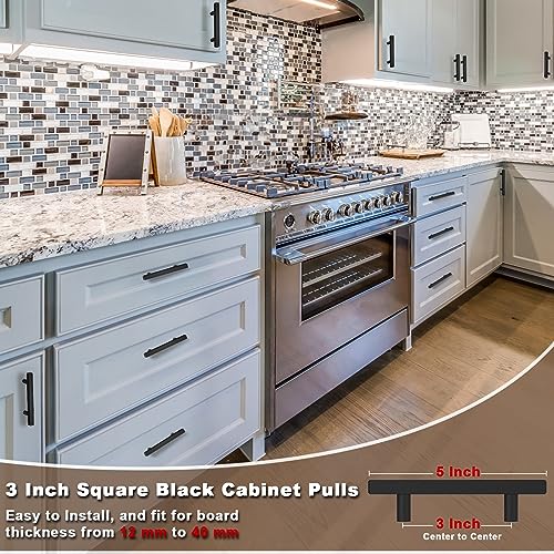 Estmoon 30 Pack 3 Inch Cabinet Handles Matte Black Cabinet Pulls Stainless Steel Drawer Pulls Square Handles for Cabinets Dressers Cupboard 76mm Hole Centers Kitchen Cabinet Hardware, 5'' Total Length - Image 5