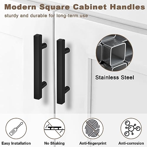 Estmoon 30 Pack 3 Inch Cabinet Handles Matte Black Cabinet Pulls Stainless Steel Drawer Pulls Square Handles for Cabinets Dressers Cupboard 76mm Hole Centers Kitchen Cabinet Hardware, 5'' Total Length - Image 3