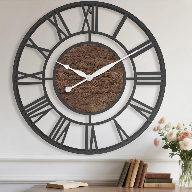 Pytha Sight 24 Inch Large Oversized Farmhouse Modern Decorative Wall Clock for Living Room,Silent Industrial Big Roman Numerals Vintage Metal Round Wall Clocks for Kitchen,Dinng Room,Office - Image 1