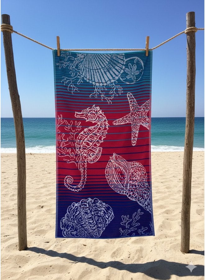 توالا بشكير بحر توالا,تصميم حصان البحر, قطن 100%,ناعم على الجسم مقاس 86*160 - Image 1