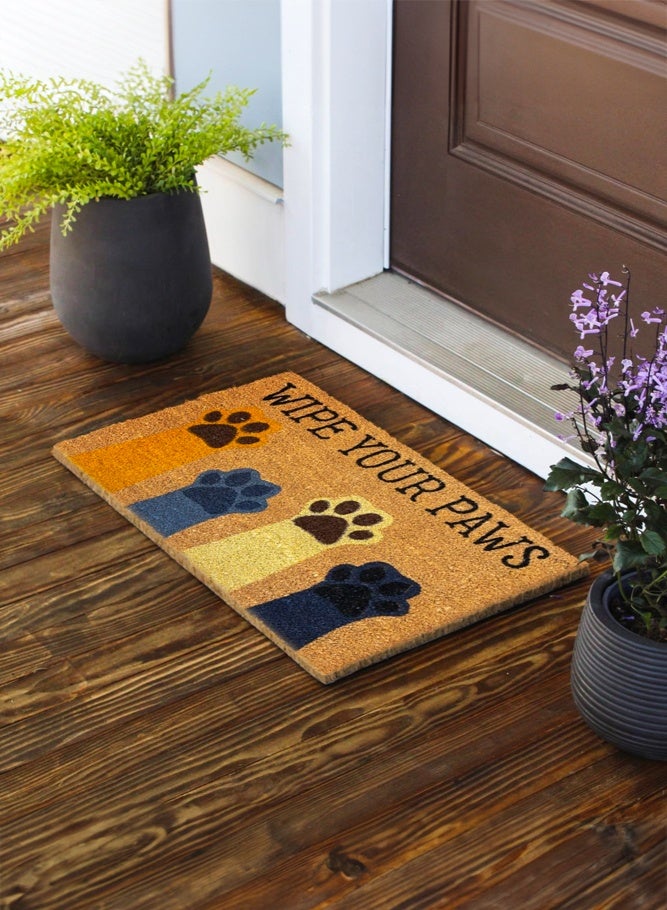 شبيلي سجادة باب من المخمل الكريستالي مقاس 80 × 50 سم، سجادة ترحيب مخملية ناعمة لمسح مخالب الحيوانات الأليفة مع ظهر مانع للانزلاق لأصحاب الحيوانات الأليفة والمنازل العائلية، سجادة أرضية متينة للاستخدام الداخلي والخارجي في مداخل المنازل والشرفات (بني) - Image 2