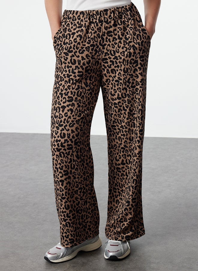 trendyol Leopard Printed Flexible Comfortable Kimon Top and Bottom Set - Brown - Image 4