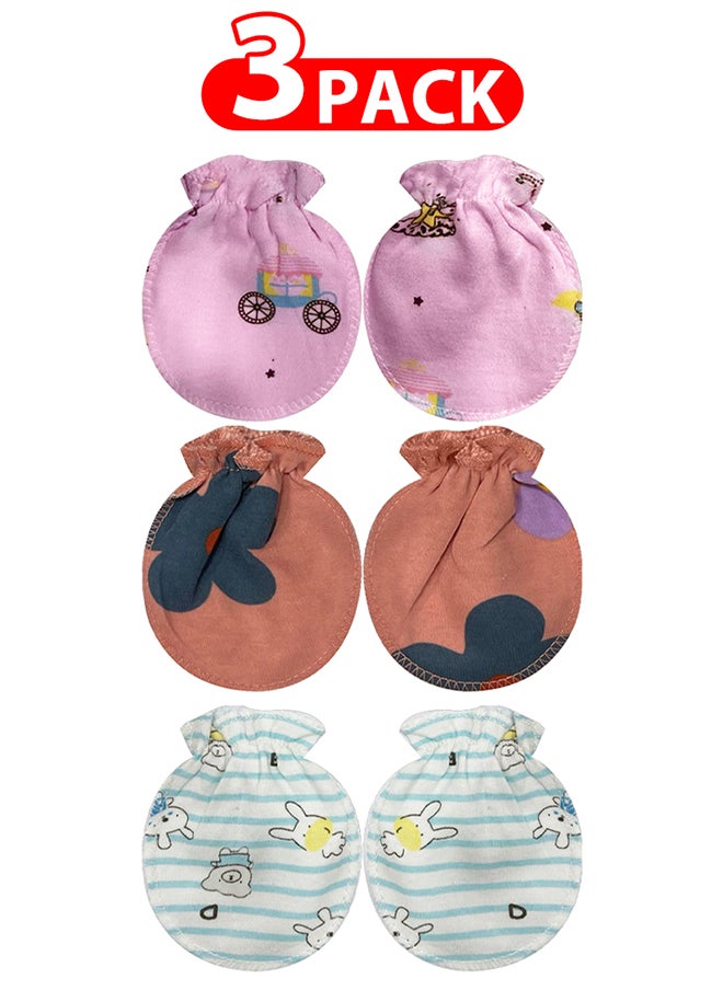 MARGOUN 3 Packs Newborn Baby Mittens Anti Scratch Baby Mittens No Scratch Mittens Baby Gloves for 0-6 Months Boys Girls Multicolour  - Image 1