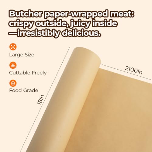YRYM HT Brown Butcher Paper Roll for Smoker - Natural Food Grade Brown Wrapping Paper for BBQ Briskets, Smoking & Wrapping Meats, 18inch x 2100inch (176 ft) - Unbleached Unwaxed and Uncoated - Image 5