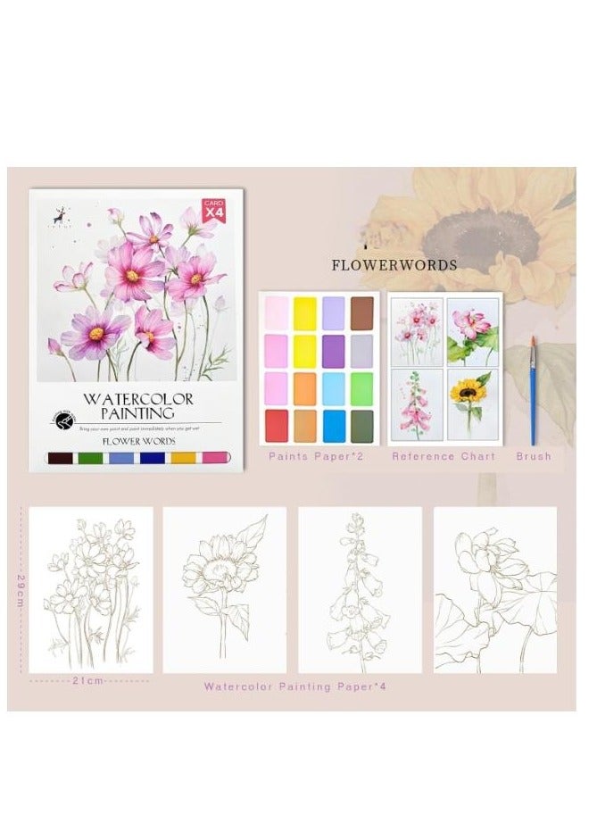 OASIS-TH Paint with Water Coloring Book DIY Watercolor Painting Set Book With Paint  Art Craft Travel with Relaxation for Kids Adults Beginners Flower Word 12.4 X 8.8 INCH  - Image 1