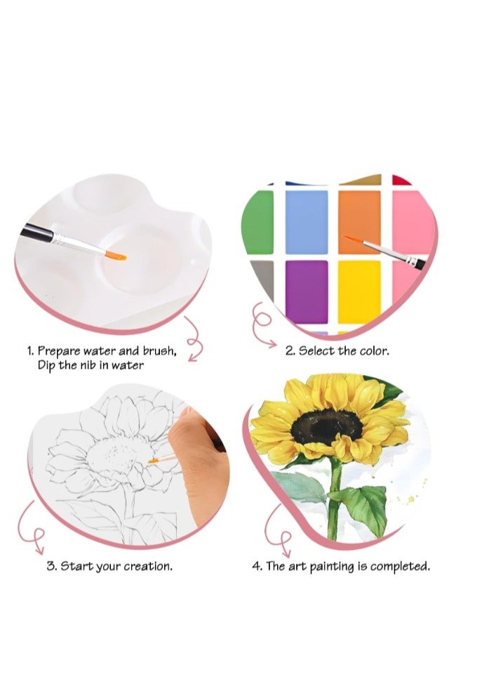 OASIS-TH Paint with Water Coloring Book DIY Watercolor Painting Set Book With Paint  Art Craft Travel with Relaxation for Kids Adults Beginners Flower Word 12.4 X 8.8 INCH  - Image 2
