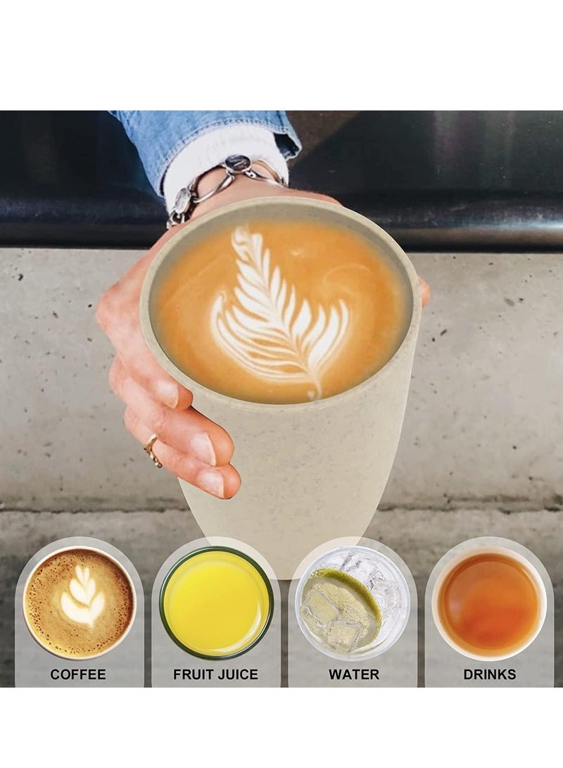 Beauenty Wheat Straw Cups, 6 Pack Reusable Plastic Cups, 400 Ml Unbreakable Drinking Cup, Water Cup Stackable, Tumbler Cups Bpa Free and Eco Friendly, House Kids Cups for Dishwasher Safe (Beige) - Image 5