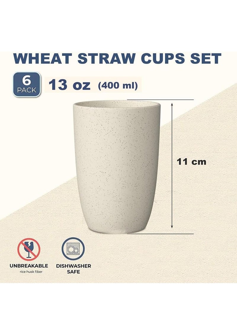 Beauenty Wheat Straw Cups, 6 Pack Reusable Plastic Cups, 400 Ml Unbreakable Drinking Cup, Water Cup Stackable, Tumbler Cups Bpa Free and Eco Friendly, House Kids Cups for Dishwasher Safe (Beige)  - Image 2