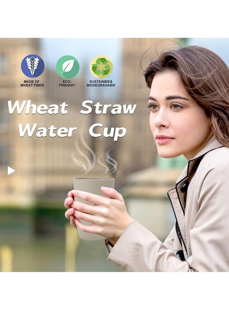Beauenty Wheat Straw Cups, 6 Pack Reusable Plastic Cups, 400 Ml Unbreakable Drinking Cup, Water Cup Stackable, Tumbler Cups Bpa Free and Eco Friendly, House Kids Cups for Dishwasher Safe (Beige)  - Image 3