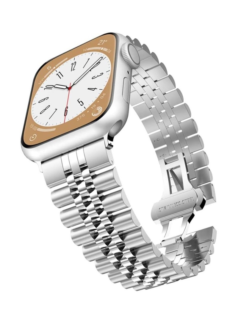 Compatible with Apple Watch Band Series 5 44mm 42mm, Stainless Steel iWatch Band with Butterfly Folding Clasp for iWatch Band Series 5/4/3/2/1 - Image 1