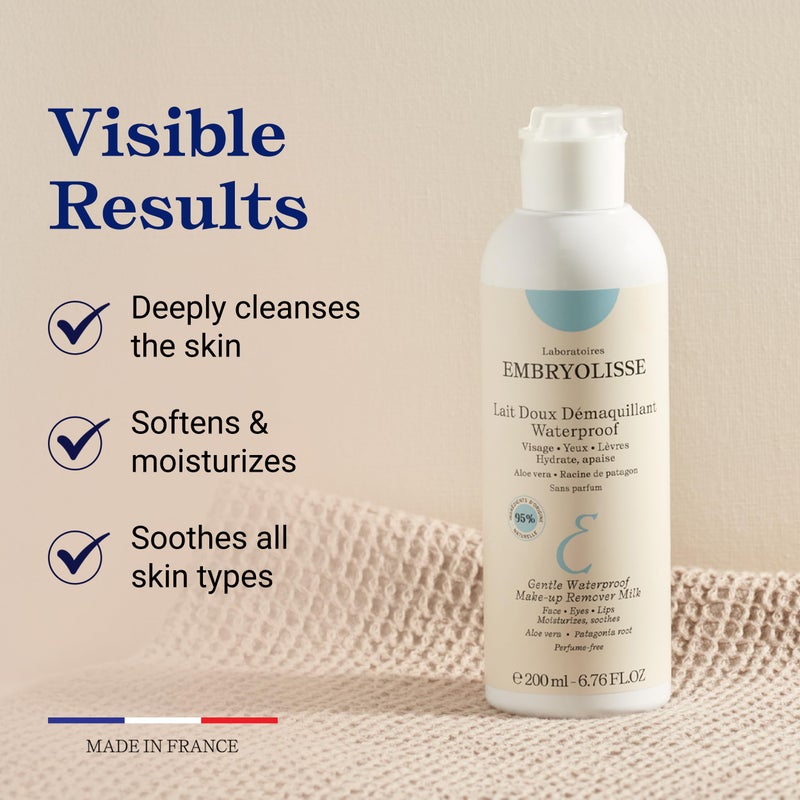 Embryolisse Gentle Waterproof Make-up Remover Milk, 4-in-1 Hydrating Facial Cleanser for Sensitive Skin with Aloe Vera & Shea Butter, 6.76 Fl Oz - Image 3