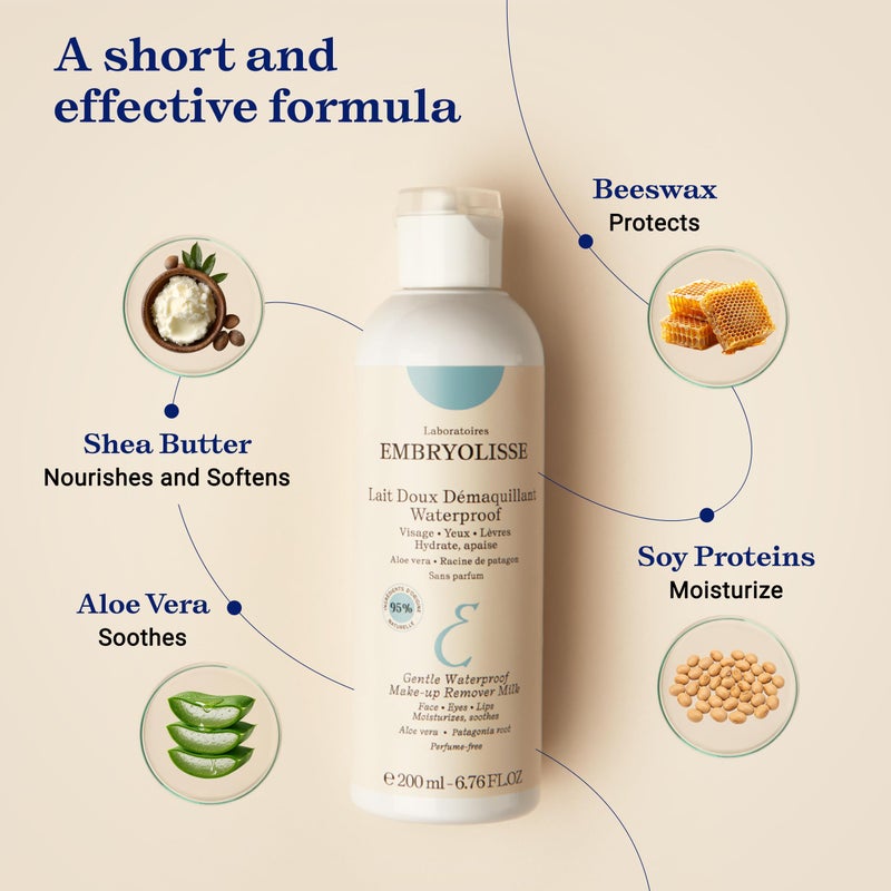 Embryolisse Gentle Waterproof Make-up Remover Milk, 4-in-1 Hydrating Facial Cleanser for Sensitive Skin with Aloe Vera & Shea Butter, 6.76 Fl Oz - Image 4