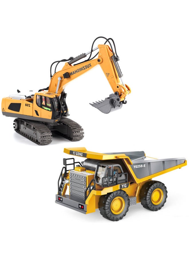 Remote Control Alloy Excavator Truck Children's Toy Engineering Vehicle Set Playground Boys Pushing Dirt Mining Truck Excavator-Color:【Version】 11 Channel 258-17 Alloy Excavator - Image 5