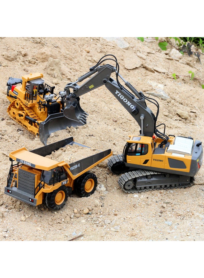 Remote Control Alloy Excavator Truck Children's Toy Engineering Vehicle Set Playground Boys Pushing Dirt Mining Truck Excavator-Color:【Version】 11 Channel 258-17 Alloy Excavator - Image 3