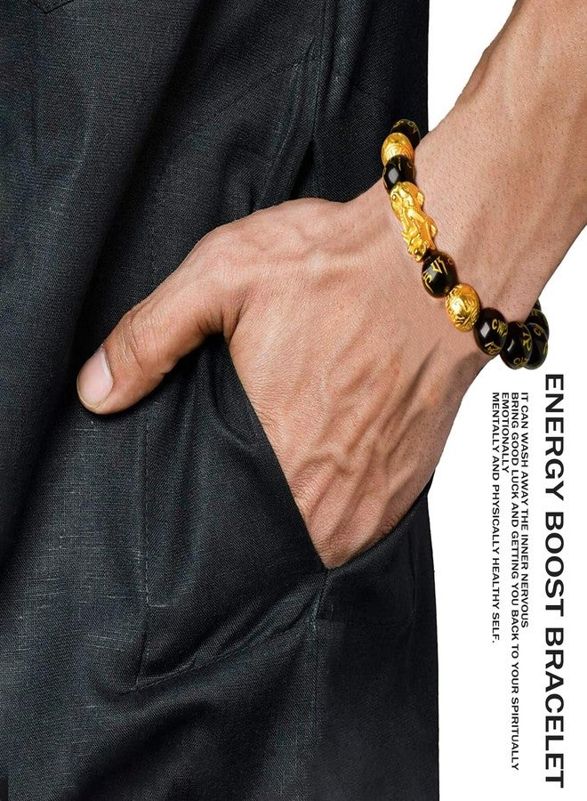 EIELO Feng Shui Wealth Luck Pixiu Bracelet Black Obsidian Elastic Beaded Bracelets for Women Men Good Luck FengShui Jewelry - Image 3