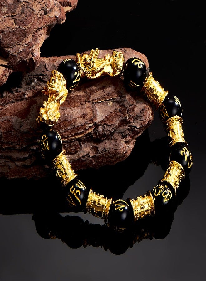 EIELO Feng Shui Wealth Luck Pixiu Bracelet Black Obsidian Elastic Beaded Bracelets for Women Men Good Luck FengShui Jewelry - Image 4