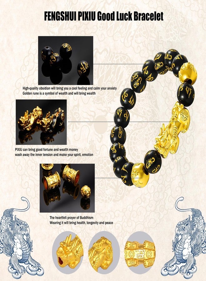 EIELO Feng Shui Wealth Luck Pixiu Bracelet Black Obsidian Elastic Beaded Bracelets for Women Men Good Luck FengShui Jewelry - Image 5