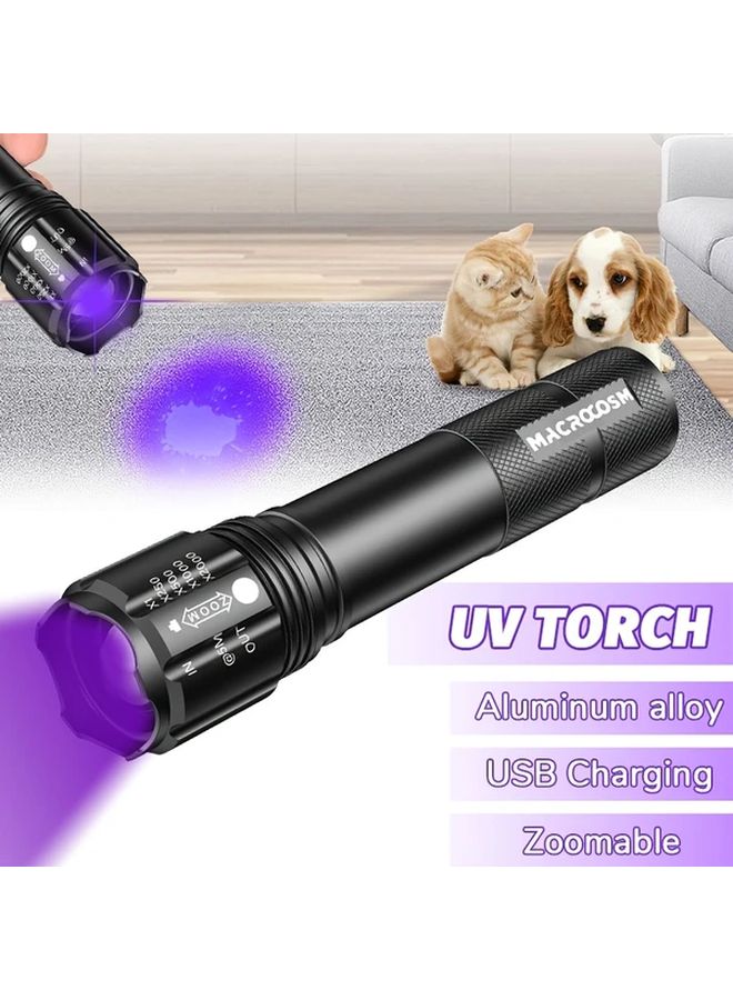 Zoomable UV Flashlight USB Rechargeable Portable Black Light Lamp For Detection - Image 4