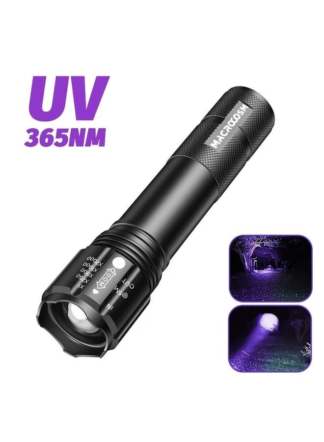 Zoomable UV Flashlight USB Rechargeable Portable Black Light Lamp For Detection - Image 1