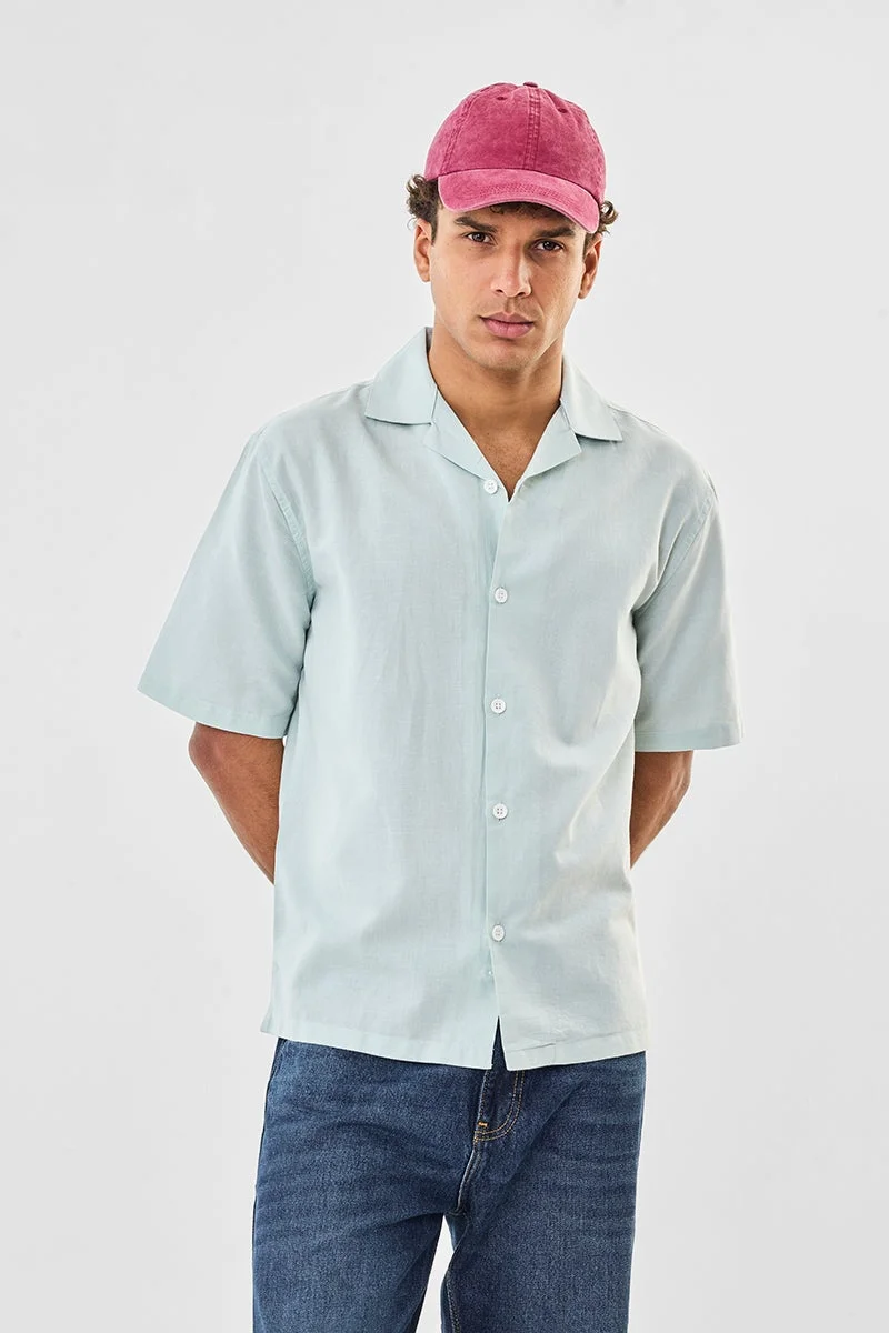 سنيتش قميص بياقة كوبية من مزيج الكتان