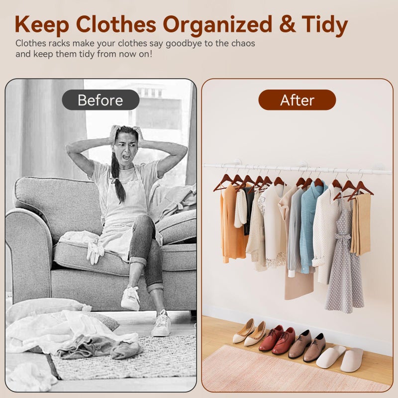 IBUYKE Industrial Pipe Clothes Rack, 61.4 Inch Wall Mounted Clothing Rack, Space-Saving Hanging Closet Rod, Heavy Duty Multi-Purpose Garment Rack for Closet and Laundry Room, White TYJ007W - Image 3