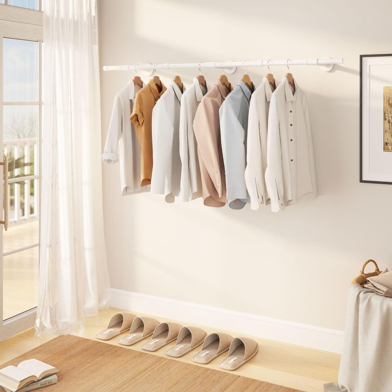 IBUYKE Industrial Pipe Clothes Rack, 61.4 Inch Wall Mounted Clothing Rack, Space-Saving Hanging Closet Rod, Heavy Duty Multi-Purpose Garment Rack for Closet and Laundry Room, White TYJ007W - Image 5