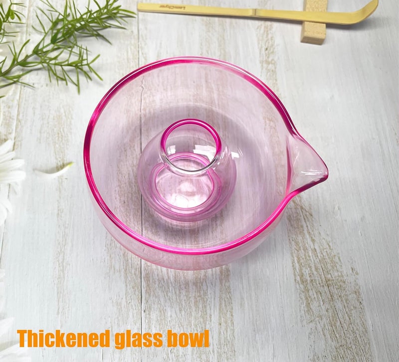 LamChyar Matcha Bowl with Spout, Matcha Whisk Holder, Glass Matcha Bowl and Whisk Holder Set, Exquisite Matcha Set for Tea Ceremony(Pink) - Image 4